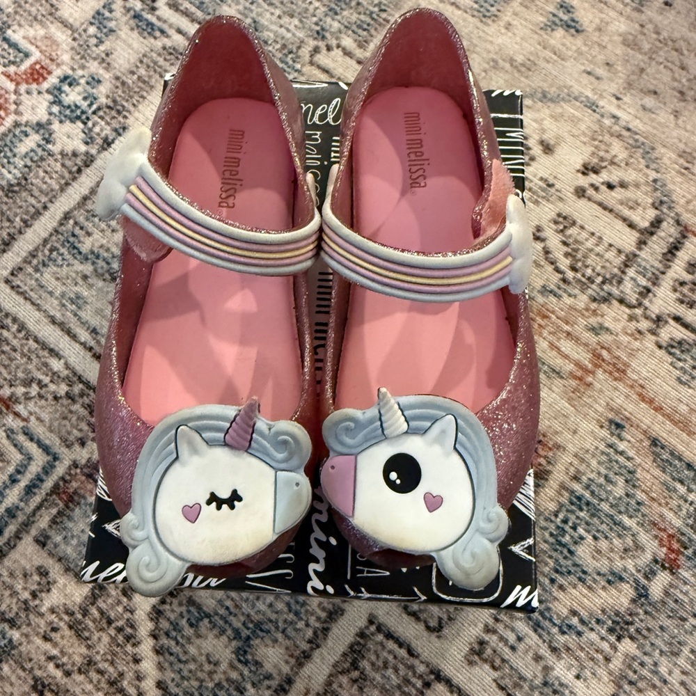 Mini Melissa Glittery Pink Unicorn Slippers